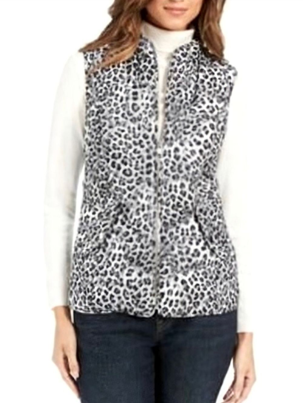 🇬🇪☔️🔺️Charter Club White Leopard Quilted Sleeveless Puffer Vest Petite Small